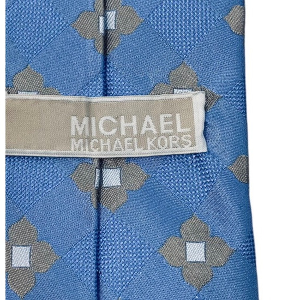 MICHAEL Michael Kors Mens Floral Necktie Metallic and Sky Blue Design 100% Silk - Picture 2 of 3